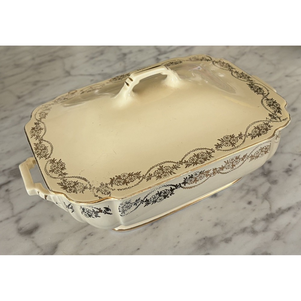 Vintage Antique Edwin M Knowles China Rectangle Serving Dish Platter 22 Kt Gold